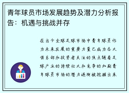 青年球员市场发展趋势及潜力分析报告：机遇与挑战并存