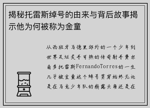 揭秘托雷斯绰号的由来与背后故事揭示他为何被称为金童 揭秘托雷斯绰号的由来与背后故事揭示他为何被称为金童